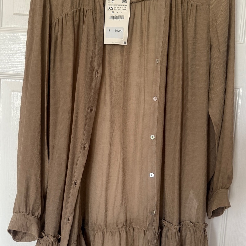 Zara Tan Button-Up Dress